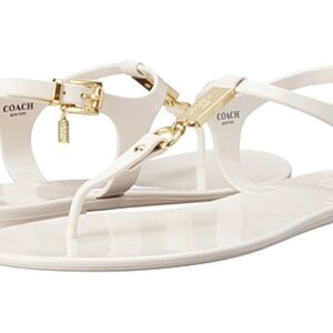 Coach Plato Womens Ankle T Strap Flat Sandals Ivory Plastic Size 9.5